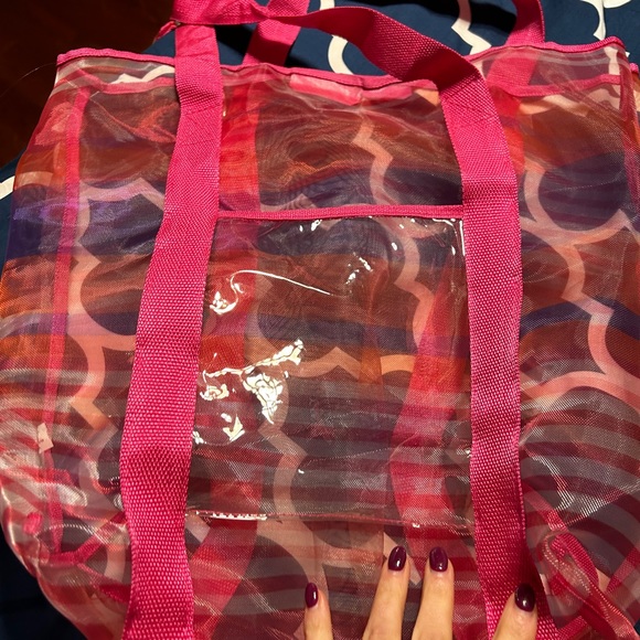 EUc pink striped mesh beach tote - Picture 6 of 6